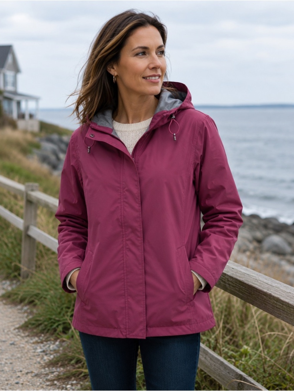 Lands' End Women's Hooded Jacket - Fuchsia